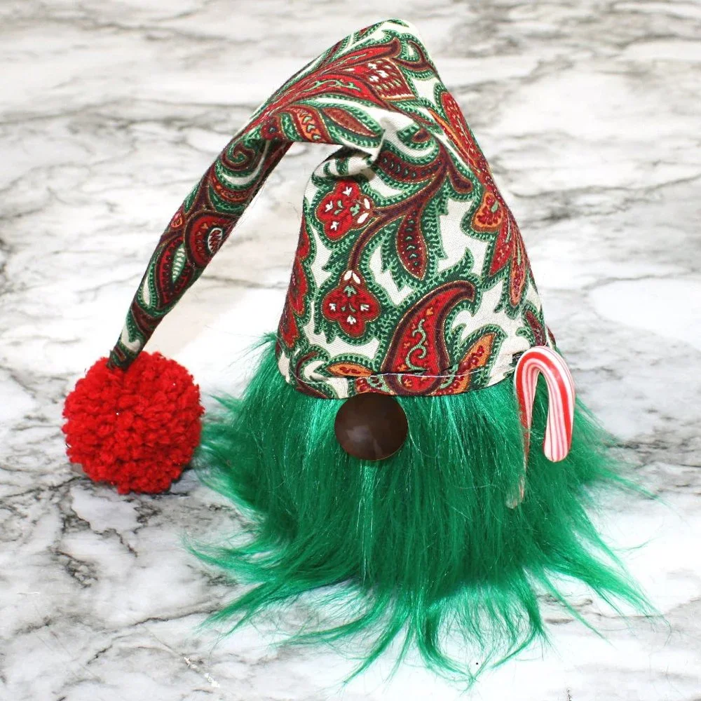 HAND CRAFTED Gnome Green Christmas Air Freshener Cover Decor - White Paisley